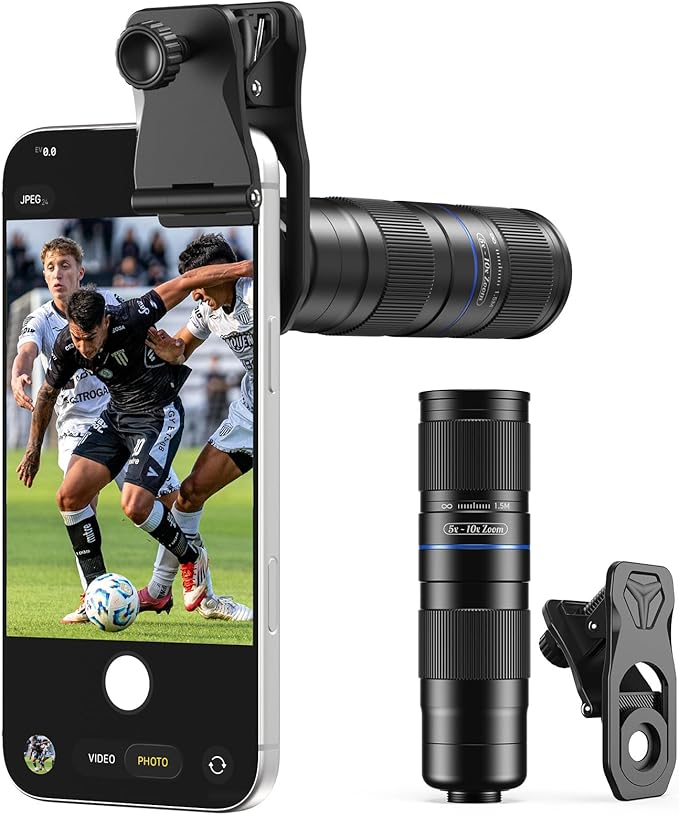 APEXEL Telephoto 5-10X Zoom Lens for iPhone & Android, Optical Magnification, Universal Clip-On Phone Camera Lens, Aviation Aluminum Body for Travel, Sports & Concert Photography by Apexel