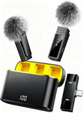 Wireless Lavalier Microphone for iPhone/Samsung/Android, 2 Mics, USB-C Port | 2 Clip-On Mics with Noise Reduction, 34h Using Time with Charging Case, 48kHz Audio 66ft Range for iPhone Video Recording by Ntaanoo