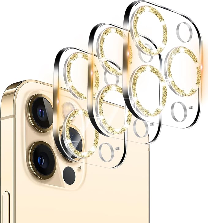 Dengduoduo 3 Pack Tempered Glass Camera Lens Protector for iPhone 12 Pro 6.1", Bling Glitter Sparkle, Ultra HD, 9H Hardness, Anti-Scratch, Case Friendly, Easy to Install [No Affect on Night Shots] by Dengduoduo
