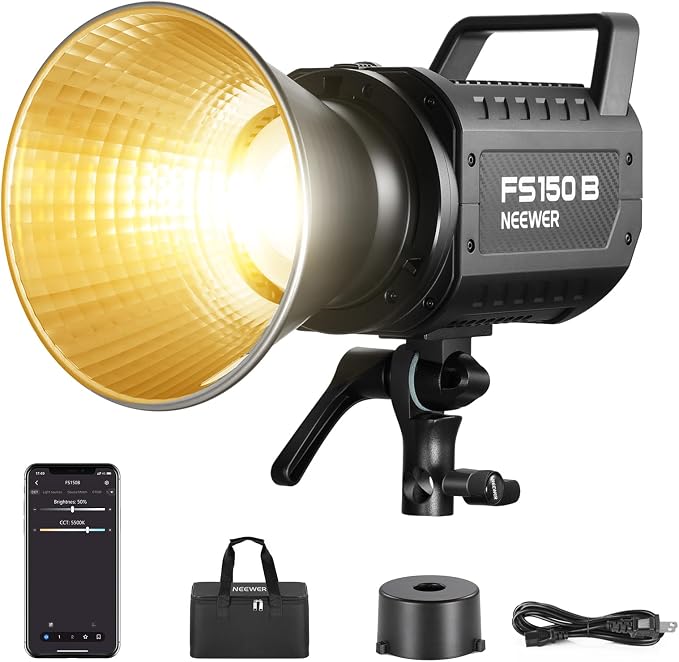NEEWER FS150B LED Video Light 2.4G/APP Control,130W Bi Color COB Silent Photography Continuous Output Lighting with 4 Types Precise Dimming, 72000lux/1m, 2700K-6500K, CRI 97+,12 Effects, Bowens Mount by Neewer