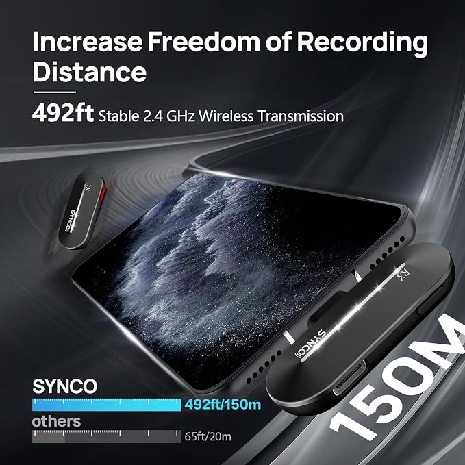 SYNCO P2SL Wireless Lavalier Microphone for iPhone, Dual Lapel Mic with Noise Reduction, 9 Voice Effects, Charging Case, Plug & Play Mini Microphone for YouTube, Vlog & Live Streaming - Image 6