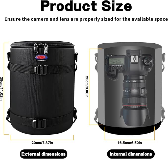 Camera Lens Case,Fits 6.50" x 9.06" DSLR Lens,Protective Carry Pouch | Soft Padded Lens Bag with Zippered Closure, Dustproof and Water-Resistant, Fits Pentax, Olympus, Panasonic & More - Image 2