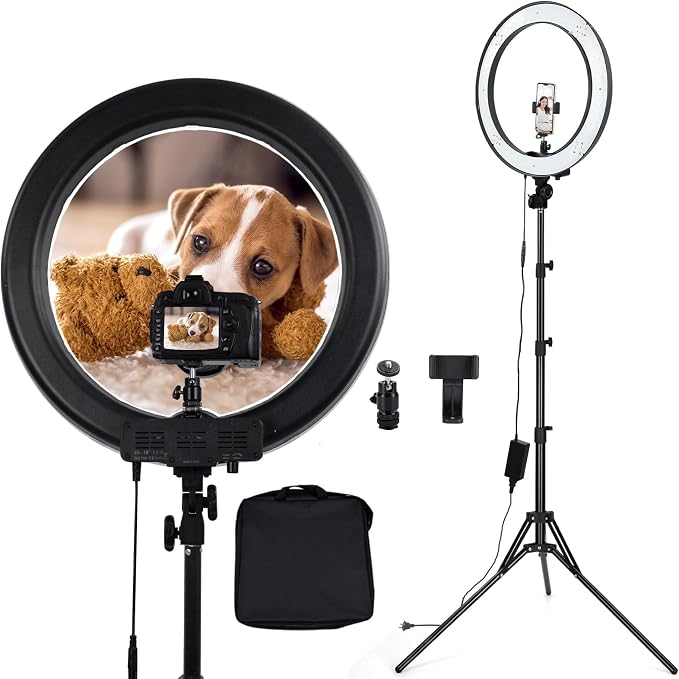 18-inch LED Ring Light with Adjustable Stand, 3200-5500K Color Temperature, USB Powered, Phone Holder, Remote Control for Photography, Makeup, YouTube Videos by LDGHO