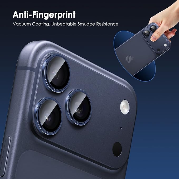 Camera Lens Protector for iPhone 17 Pro & 17 Pro Max, Blue | AR+AF, 9H Tempered Glass, Individual Metal Ring, Anti Glare, Fall Protection, Camera Screen Cover - Image 6