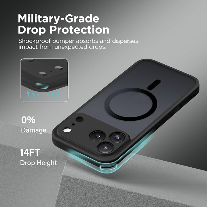 CAPRARO for iPhone 17 Pro Case, Compatible with MagSafe Black | Upgraded [Full Camera Protection] Protective Translucent Matte Women Girl Magnetic Phone Case Cover, Black - Image 6