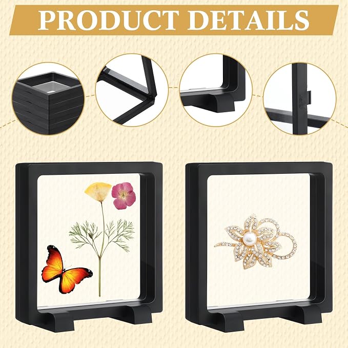 Harloon 12 Pcs 3D Floating Display Case, Black, 4.3 x 4.3 x 0.8, Square | 3D Floating Frame for Challenge Coins, Medallions, Fossils, Gemstones, Jewelry, Collectibles Shadow Box Display Holder - Image 6