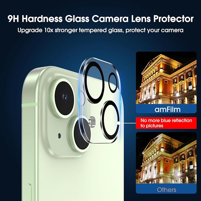 amFilm OneTouch for iPhone 15 Plus Screen Protector 6.7'' Tempered Glass | Auto-Alignment, 30s Install, Bubble Free, Scratch & Drop Protection, HD Clear, Camera Lens Protector, 2+2 Pack (15-6.7'') - Image 6