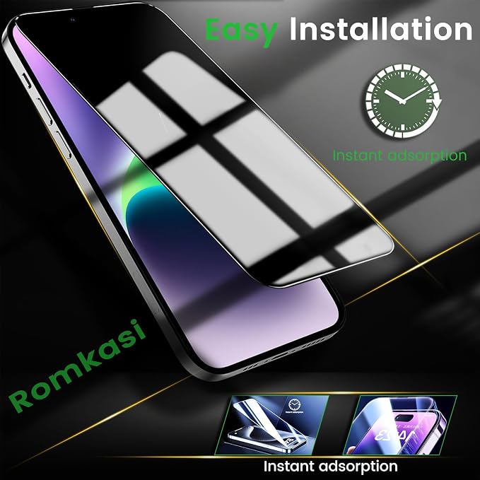 Romkasi 3 Pack Privacy Screen Protector for iPhone 14 Plus 6.7 Inch with 3 Pack Camera Lens Protector, Anti Spy Tempered Glass Film, Anti-Scratch, Touch Sensitive, Case Friendly - Image 6
