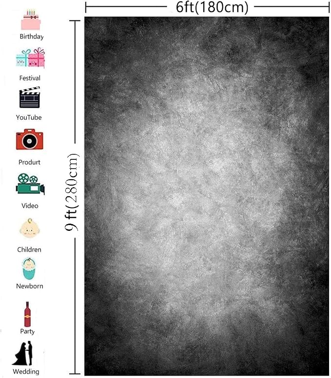 6x9ft Abstract Black Gray Portrait Photography Backdrops Photo Studio Prop Background for Children Adult - Image 3
