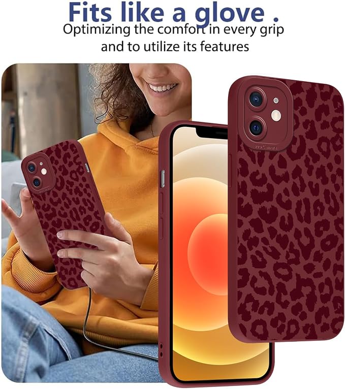 Cute Burgundy Cheetah Print Phone Case for iPhone 12 6.1" | Aesthetic Leopard Pattern Design Cover Full Camera Lens Protective Shockproof Soft Slim TPU Funda for Women Girls - Image 7