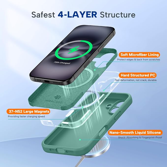 miracase Magnetic for iPhone 16 Plus Case, [Soft Anti-Scratch Microfiber Lining], Compatible with MagSafe, Liquid Silicone Shockproof Drop Protection Phone Case for 16 Plus,Midnight Green - Image 5