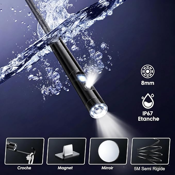 Dual Lens Endoscope Camera with Light,1920P HD Inspection Camera for Automotive & Home, IP67 Waterproof Borescope with Semi-Rigid Snake Cable,Detects Pipe Clogs,Engine Issues-16.5FT for iPhone Android - Image 4