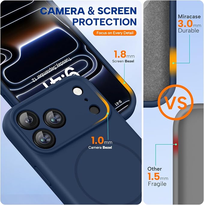 Miracase Magnetic for iPhone 17 Pro Case, Silicone, Dark Blue | Compatible with MagSafe, Soft Microfiber Lining,Shockproof Drop Protection Phone Case for 17 Pro - Image 2