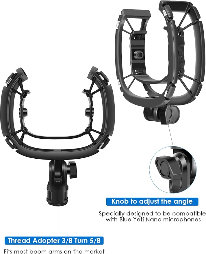 Yeti Nano Shock Mount with Pop Filter, Custom Built for Blue Yeti Nano Mic | Anti-Vibration Suspension Shock Mount Holder Clip Compatible with Blue Yeti Nano Microphones - Image 5