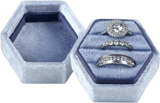 MFXIP Velvet 3 Slots Jewelry Ring Box Engagement Wedding Box Keepsake Box Bridal Photo Ring Triple Slots Hexagon by MFXIP
