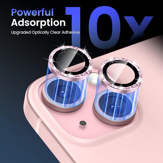 Tensea for iPhone 15/15 Plus Camera Lens Protector Bling, Camera Cover | 9H Tempered Glass Camera Screen Protector, Metal Individual Ring for iPhone15 6.1inch/ 15Plus 6.7inch, HD Clear, Easy Install - Image 6