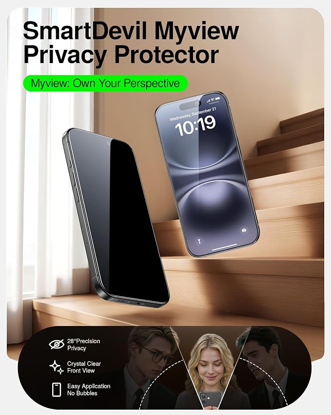 SMARTDEVIL 2 Pack Tempered Glass for iPhone 16/15 Privacy Screen Protector | Military-Grade Shatterproof Protection, 9H Hardness, Anti-Spy Privacy Film, Fast & Easy Installation, Case Friendly Design - Image 2