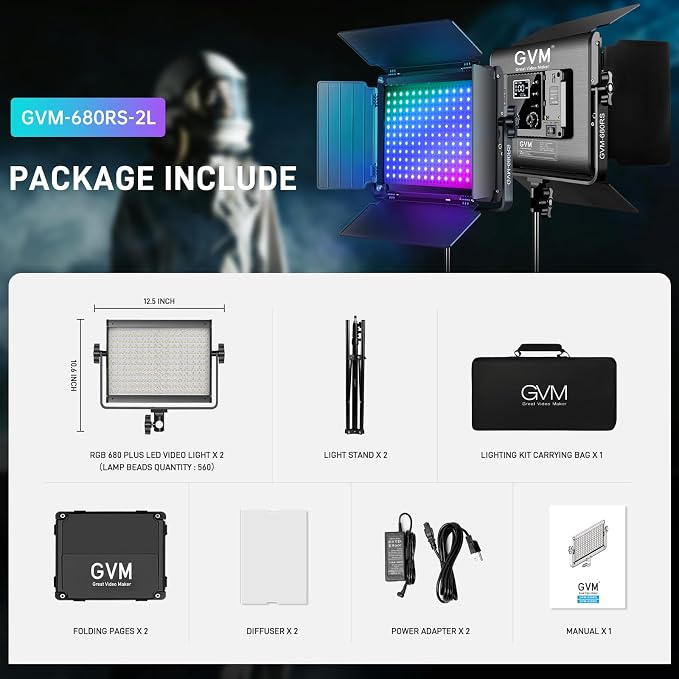 GVM RGB LED Video Light with Lighting Kits, 680RS 50W Led Panel Light with Bluetooth Control, 2 Packs Photography Lighting for YouTube Studio, Video Shooting, Gaming, Streaming, Conference - Image 8