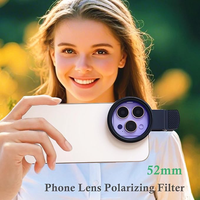 52mm CPL Polarizing Phone Filter for iPhone Samsung Pixel Anti Glare | Clip-on. Fits iPhone 17/16/15 & Samsung S26/S25. Optical glass. Waterproof case. 460+ reviews, 4.0 stars. - Image 3