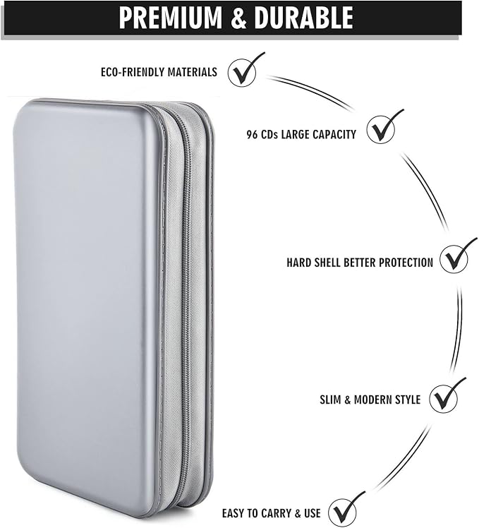 96‑Capacity Hard Plastic CD/DVD Binder for Car, Home & Travel | Zipper‑DVD Organizer, Scratch‑Resistant Sleeves Shield Discs From Dust & Damp; Stores Music, Video, Gaming & Blu‑ray Discs - Image 3