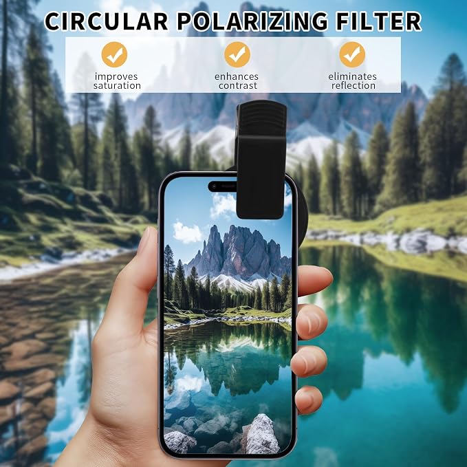 52MM CPL Filter for Phone, Clip-on Circular Polarizing Lens, HD Multi-Coated Optical Glass, Camera Lens Filter Kit Compatible with iPhone 16 15 14, Samsung, Google Pixel and Other Smart Phones - Image 4