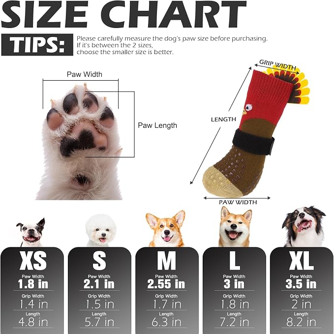 EXPAWLORER Thanksgiving Anti Slip Dog Socks to Prevent Licking Paws,Boots & Paw Protectors with Grippers,Doggie Booties for Hardwood Floors for Small Medium Large Senior Dogs Lifelike Costume Turkey M - Image 3