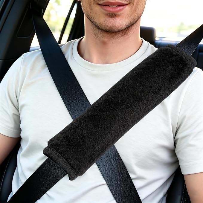 Soft Fuzzy Plush Seat Belt Covers - 2 Pack, Seat Belt Pads to Neck & Shoulder Comfort from Rubbing & Irritation, Universal Fit for Car, Truck, SUV, Airplane, Backpack Straps - Image 7