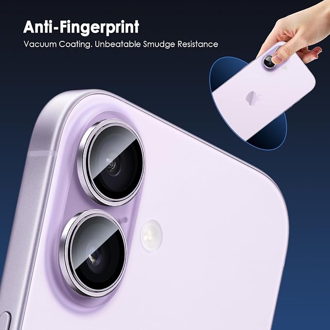 Camera Lens Protector for iPhone 17, Purple | AR+AF, 9H Tempered Glass, Individual Metal Ring, Anti Glare, Fall Protection, Camera Screen Cover - Image 6