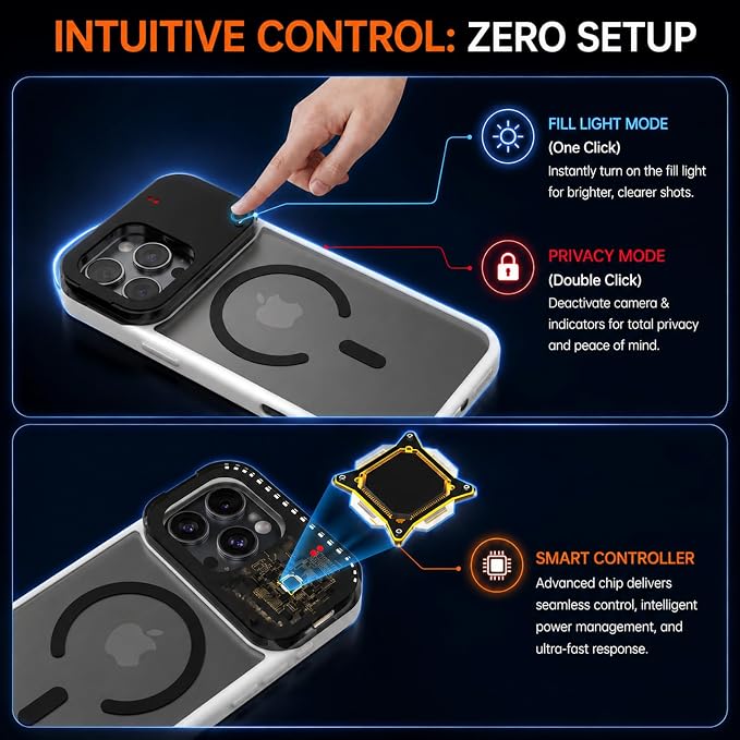tesha Selfie Light Case for iPhone 16 Pro Max, MagSafe, Camera Detector | 2-Level LED Brightness, IR Hidden Camera Scanner, Drop Protection, Rechargeable Light Up Cover, No APP Needed for Video Vlog - Image 9