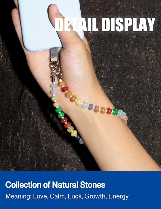 CH.yishi Crystal Beaded Phone Charm Wrist Strap Camera Lanyard | Handmade Cell Phone Chain,with Tether Tab,Keychain Bag Wallet Natural Stone Charm,Headphone Gemstone Decor,Camera Wrist Strap - Image 2