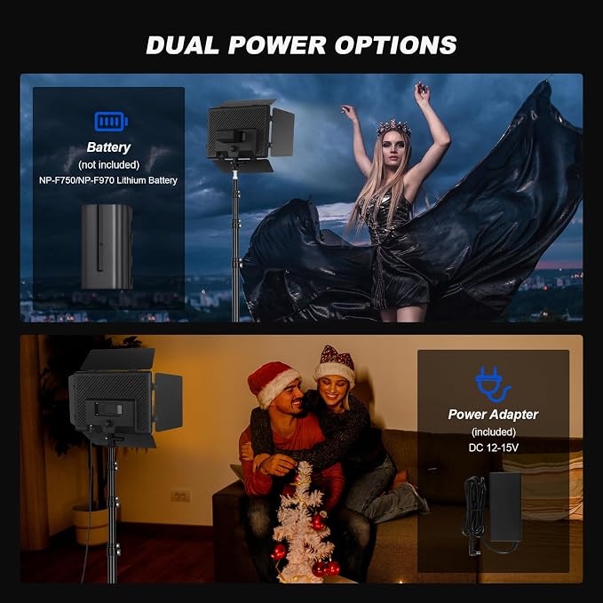 2Pack LED Video Light Kit with Barn Door 12.6" Bi-Color 2400Lux 2500-6500K | 280 LED Beads CRI 96+ Dimmable Photography Light Kit for Video Recording, Filmmaking, YouTube, Studio and Live Stream - Image 6