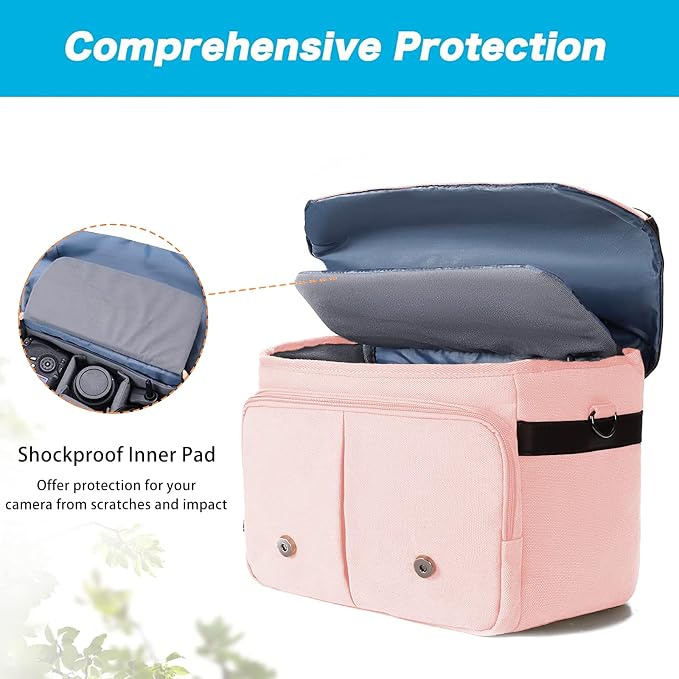 MOSISO Camera Case Crossbody Shoulder Messenger Photography Bag, Pink | DSLR/SLR/Mirrorless Vintage PU Leather Flap Gadget Bag with Rain Cover Compatible with Canon/Nikon/Sony Camera and Lens - Image 7