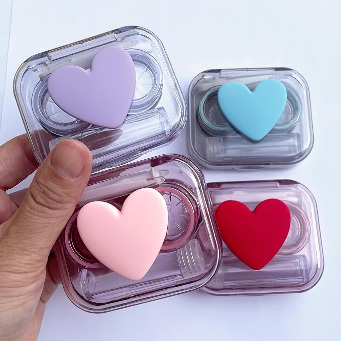 Contact Lens Case, Travel Size Flip Top Cute Contact Lenses Applicator Remover Tool Kit with Solution Bottle for Daily Outdoor Heart (4 Pack) - Image 4