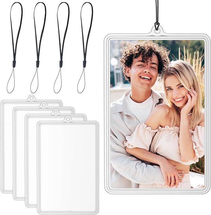 4 Pcs Picture Holder for Car Car Picture Holder with Chain Hanging Photo Holders Pictures Frame Rear View Mirror Accessories Photo Display Holders with Lanyard by Unknown