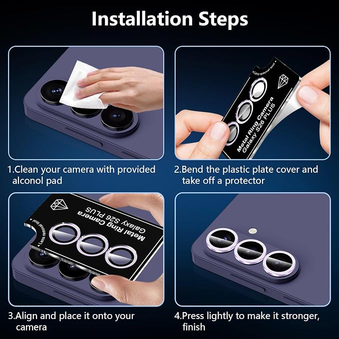 for Samsung Galaxy S26 Plus Camera Lens Protector, Individual Metal Ring Tempered Glass Lens Cover, [Strong Adsorption] Scratch Resistant Ultra-Thin HD Clear Lens Cover, 1 Set-Lavender - Image 7