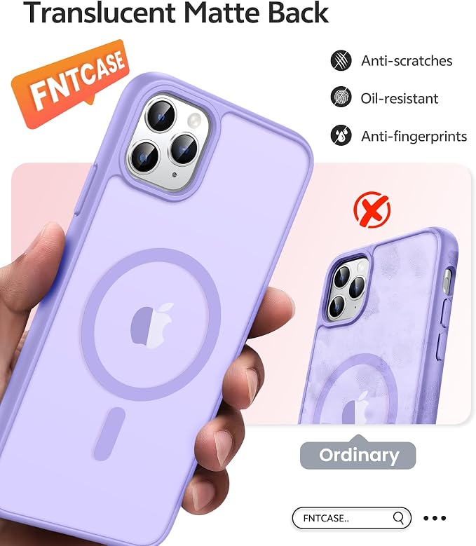 FNTCASE for iPhone 11 Pro Case, Fit for Magsafe, Translucent Matte Back | Magnetic Phone Cases, 14FT Military Grade Drop Protection, Shockproof Bumper, Slim Protective Cover, Light Purple - Image 6
