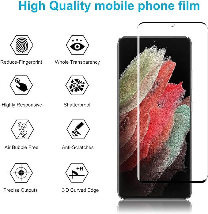 Didisky 3+2 Pack Screen Protector for Samsung Galaxy S21 Ultra Tempered Glass and Camera Lens Protector,3D Curved Full Coverage,Scratch-Resistant, HD,Easy to Use,Bubble Free, 9H - Image 2