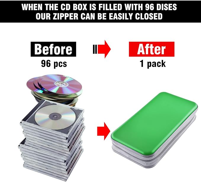 96‑Capacity Hard Plastic CD/DVD Binder for Car, Home & Travel | Zipper‑DVD Organizer, Scratch‑Resistant Sleeves Shield Discs From Dust & Damp; Stores Music, Video, Gaming & Blu‑ray Discs - Image 4