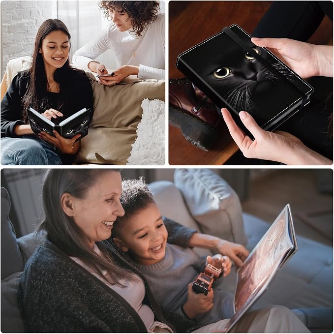 DEGDFSGR Small Photo Album 4x6 60 Pockets 120 Photos - Adventure Book Baby Photo Albums Photo Books for 4X6 Pictures Memory Book with Black Elastic Band for Photo Storage, Big Cat Eyes - Image 3