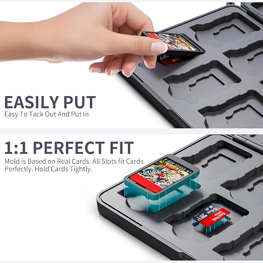RHOTALL Black Game Card Case for Nintendo Switch/OLED/lite/Switch 2, 20 Game Holder Cartridge Case for Game Cards and 20 SD Cards,Portable Magnetic Closure - Image 3