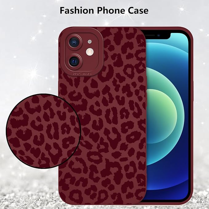 Cute Burgundy Cheetah Print Phone Case for iPhone 12 Mini 5.4" | Aesthetic Leopard Pattern Design Cover Full Camera Lens Protective Shockproof Soft Slim TPU Funda for Women Girls - Image 6
