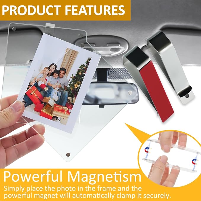 2Pcs Car Picture Holder,Acrylic Magnetic Visor Photo Clip | Picture Frame, Horizontal Vertical Display, Decorate Your Car Visor Clip with Family & Personal Photos (3.78×4.72in) - Image 4