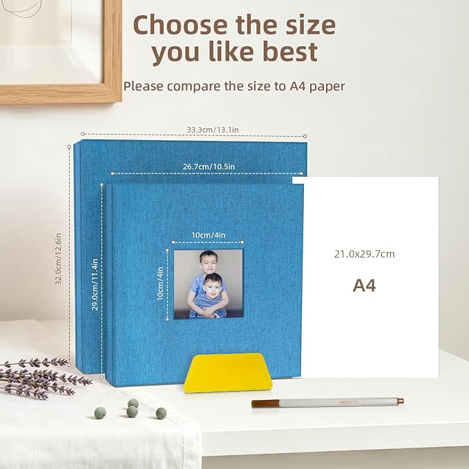 Popotop Photo Album Self Adhesive with Picture Display Window,60 Pages DIY Scrapbooking Supplies Kit for 4x6 8x10 Picture,Linen Cover Memory Book for Baby Wedding, with Scraper and Metallic Pen - Image 6