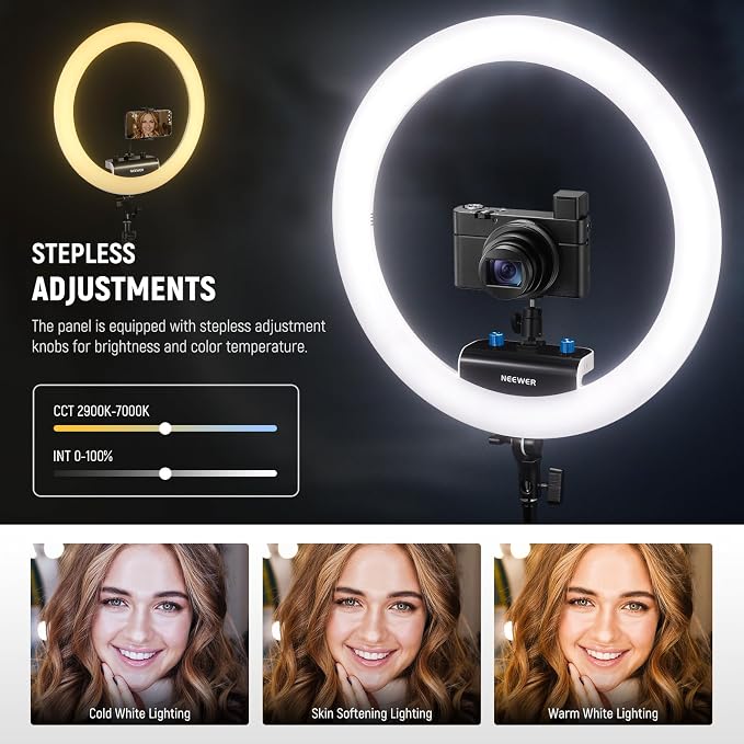 NEEWER 18 inch Ring Light with Tripod Stand and Phone Holder, Ultra Thin Video Ringlight 2900K-7000K TLCI98 App Control, Softer Lighting for Lash Tattoo Makeup Live Stream TikTok, RP18B Pro White - Image 4