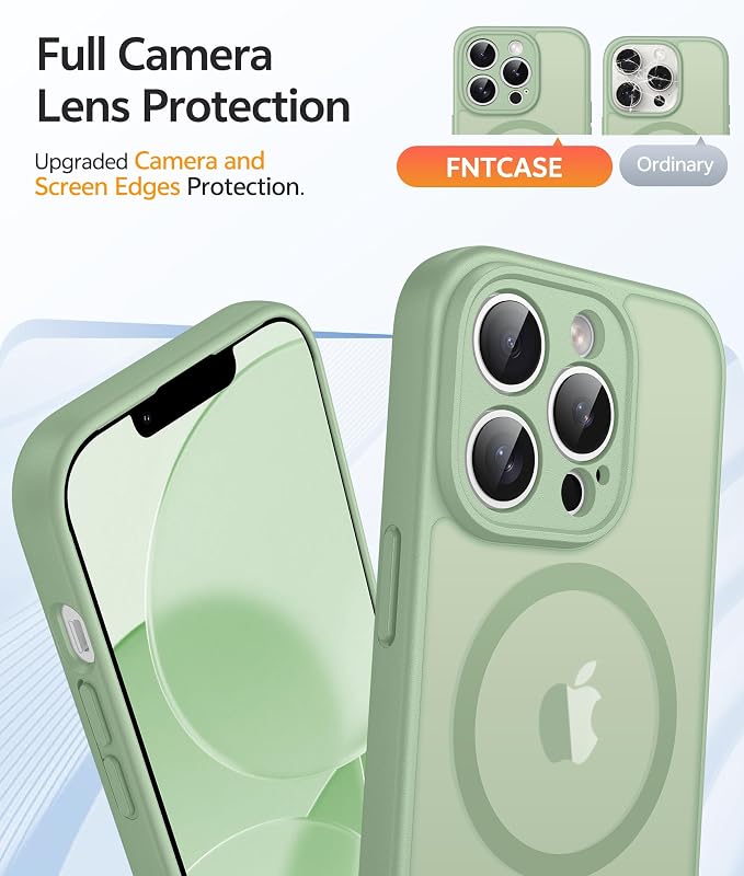 FNTCASE for iPhone 13 Pro Max Case, Fit for Magsafe, Full Camera Protection | Translucent Matte Magnetic Phone Back, 14FT Military Grade Drop Proof, Slim Shockproof Protective Cover, Light Moss - Image 4