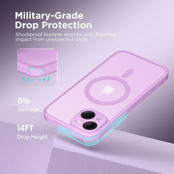 CAPRARO for iPhone 14 Case, Compatible with MagSafe | Upgraded [Full Camera Protection] Shockproof Protective Slim Translucent Matte Magnetic Phone Case 6.1'', Roland Purple - Image 5