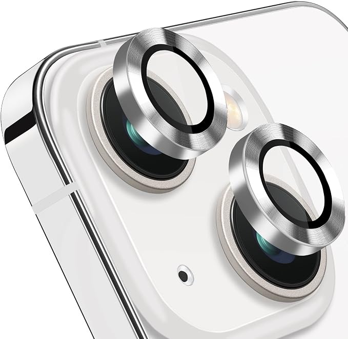 for iPhone 13 Mini/iPhone 13 Camera Lens Protector, Anti-Scratch 9H Tempered Glass Metal Camera Screen Protector Shockproof Cover Film Ring -2 Pcs Silver - Image 8