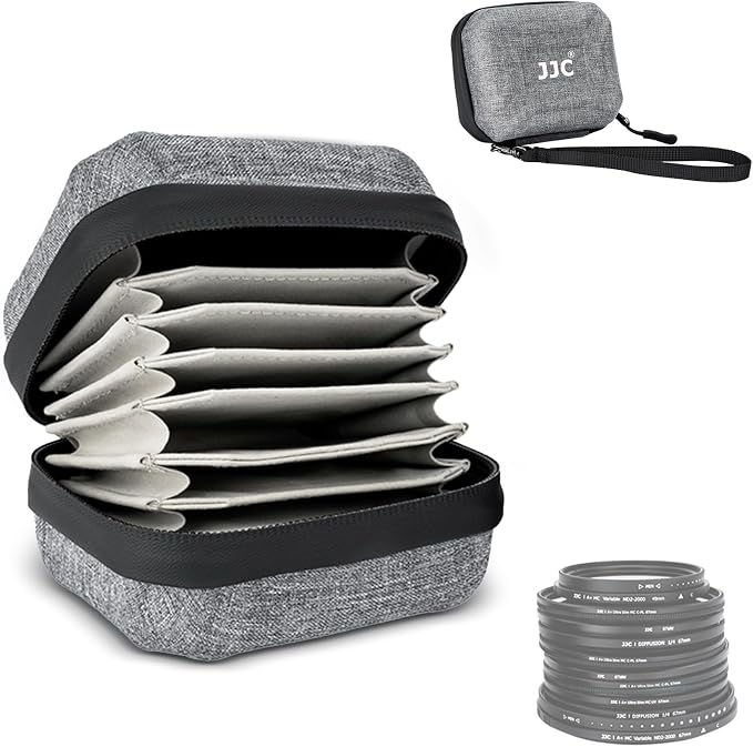 Hard Shell Camera Lens Filter Case Up to 67mm, Water Resistant & Dustproof | 62mm 58mm 55mm 52mm 49mm 46mm 43mm 4.5mm 37mm Filter Holder, Camera Filter Pouch with Microfiber Cleaning Cloth for Shooting by JJC