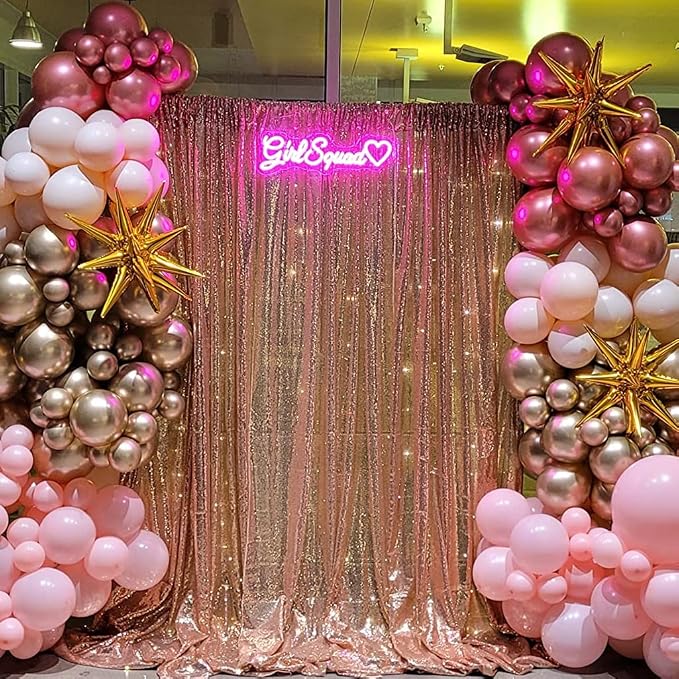 Poise3EHome Rose Gold Sequin Backdrop,8FT x 10FT Sequin Photography Backdrop Curtain for Party Decoration - Image 3