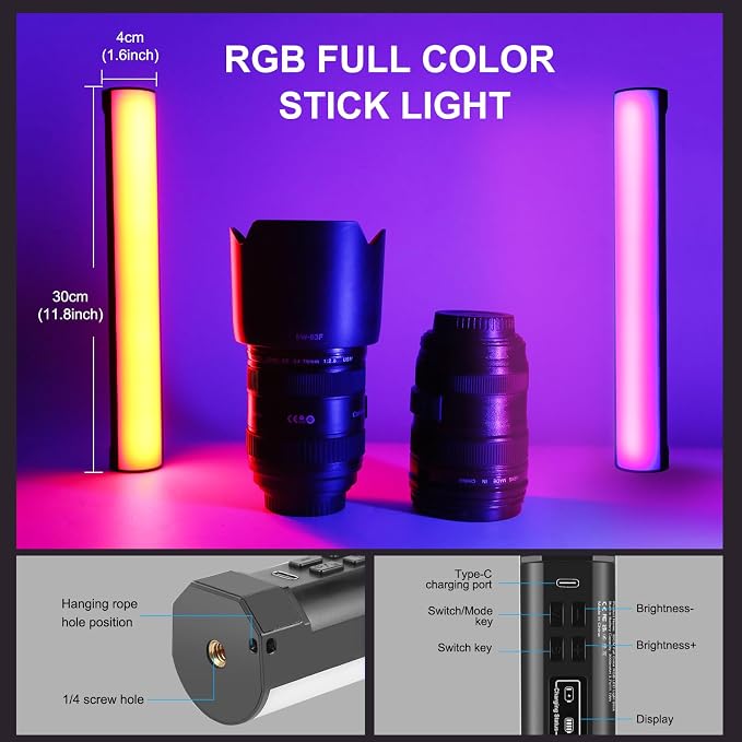 114 LEDs RGB Video Light Wand, Magnetic Handheld Magnetic Tube Light 2500K-9000K CCT & 20 Scene Modes with 3000mAh Battery, 95+ CRI, 120° Beam Angle for Photography YouTube TikTok Vlog - Image 3